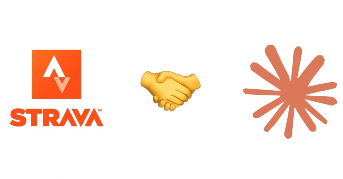Logo Strava, emoji poignée de main et logo Claude (Anthropic) illustrant la connexion entre Strava et l'IA via le protocole MCP